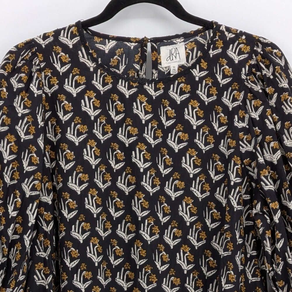 dRA Los Angeles $154 Medium Black Yellow Tiered Ruffle Floral Cotton Mini Dress - Picture 4 of 10